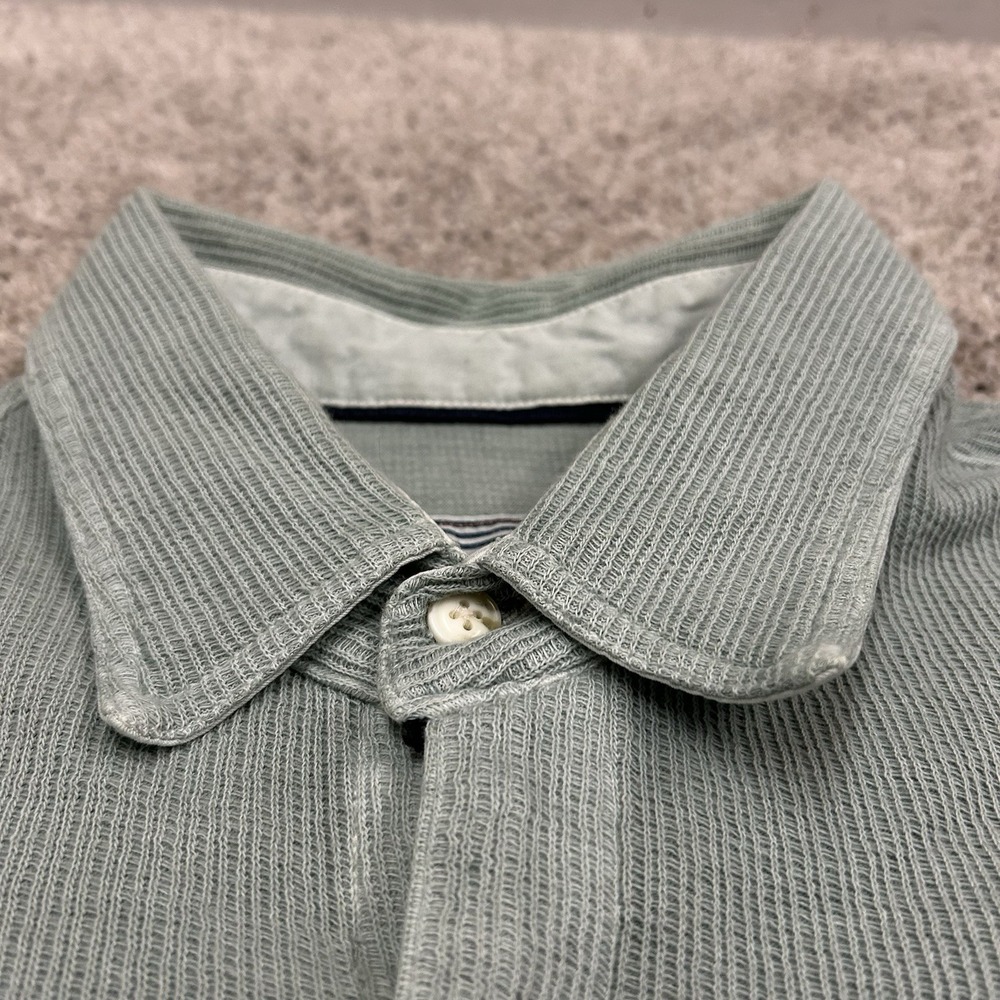 32 Bar Blues Button Up Shirt Mens Large Short Sleeve Cotton Knit Green Y2K - Picture 7 of 10